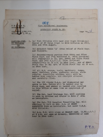 Original First World War Orders Relating to the 31st Division and Divisional Engineers, 1918 : Original First World War typescript orders Original First World War Orders Relating to the 31st Division and Divisional Engineers, 1918 : Original First World War typescript orders